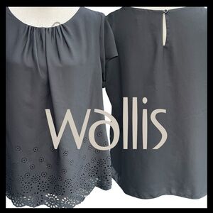 Wallis Black Pleated Scoop Back Keyhole Cutout Hem Short Sleeve Blouse Top (14)